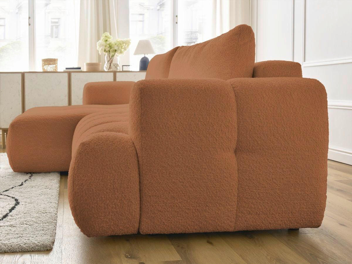ECKSCHLAFSOFA FUJI Bouclé Orange  inkl.  - Schwarz/Orange, MODERN, Kunststoff/Textil (160/292cm)