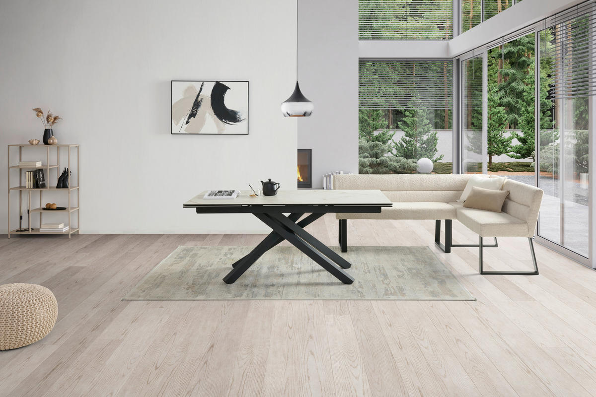 ECKBANK 190/150 cm Webstoff, Bouclé Beige   - Beige/Schwarz, KONVENTIONELL, Textil/Metall (190/150cm) - MID.YOU