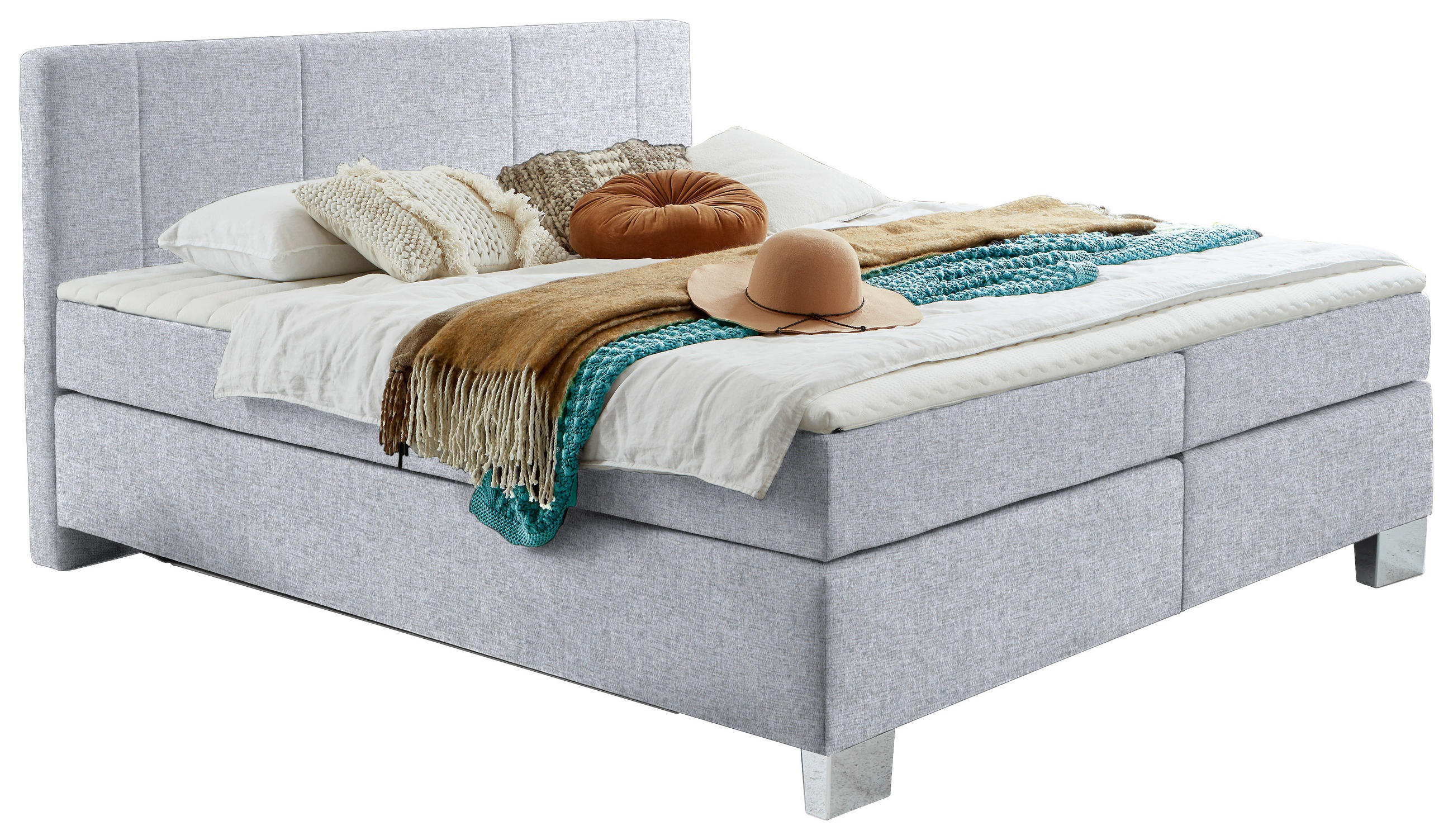 BOXSPRINGBETT 200/200 cm  in Hellgrau  - Chromfarben/Hellgrau, Konventionell, Kunststoff/Textil (200/200cm) - Hom`in