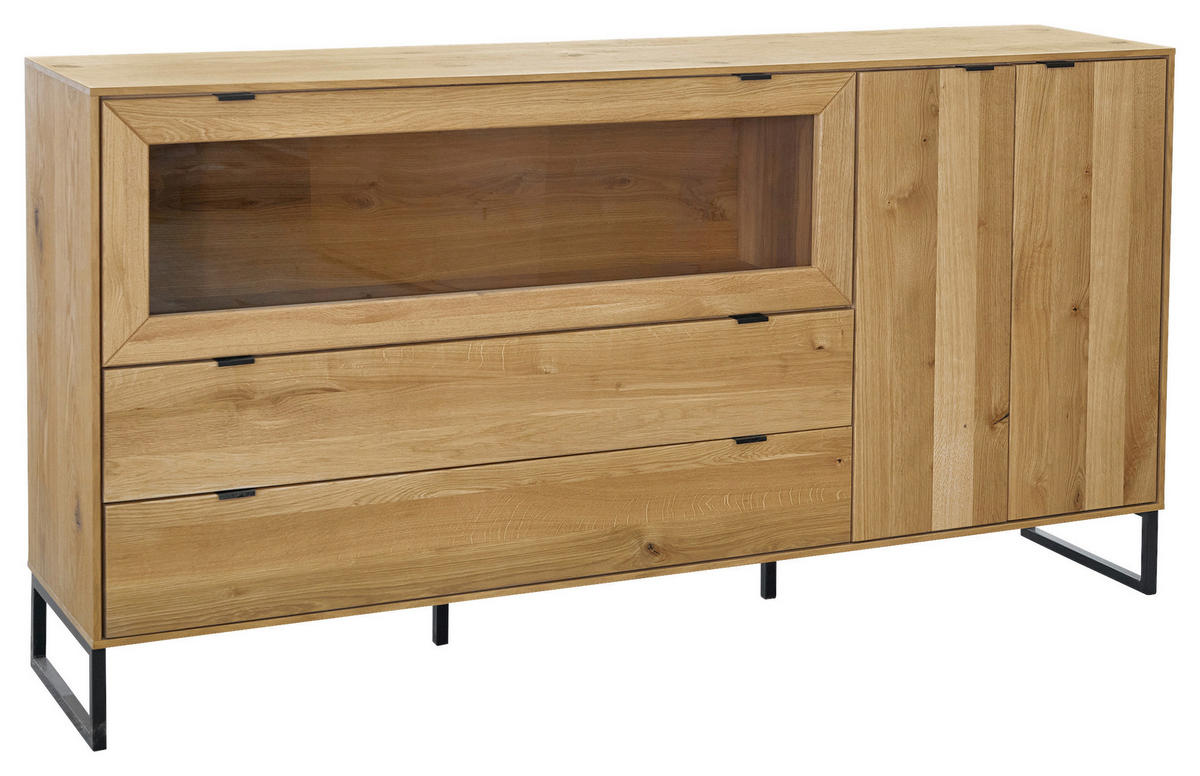 SIDEBOARD  in 182/93,6/40 cm  - Eichefarben/Schwarz, Natur, Glas/Holz (182/93,6/40cm) - Carryhome