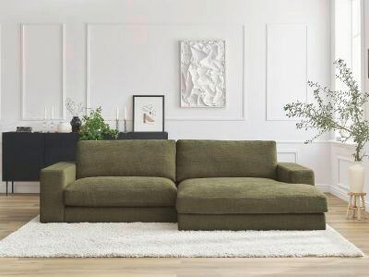 ECKSOFA Ottomane rechts  LEONARD  Grün Struktur  - Schwarz/Grün, MODERN, Kunststoff/Textil (274/159cm)