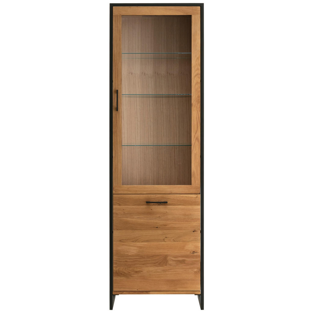 Thumbnail - Linea Natura Vitrine, Schwarz, Wildeiche, Metall, Wildeiche, massiv, 1 Holz + 3 Glas Fächer, 60x197x39 cm, Typenauswahl,...