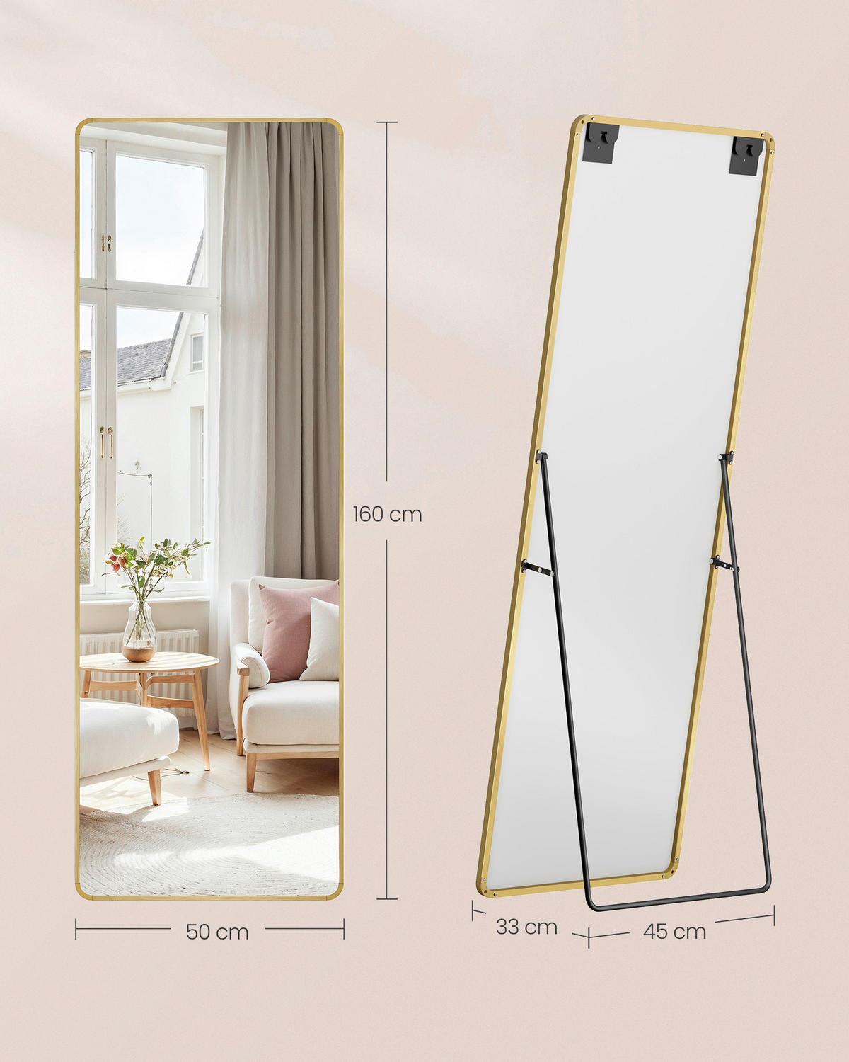 STANDSPIEGEL 50/160/33 cm  - Goldfarben, Trend, Glas/Metall (50/160/33cm) - Boxxx