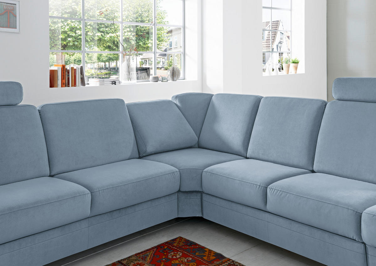 ECKSOFA in Flachgewebe Blau  - Blau/Alufarben, Konventionell, Textil/Metall (269/287cm) - Beldomo System