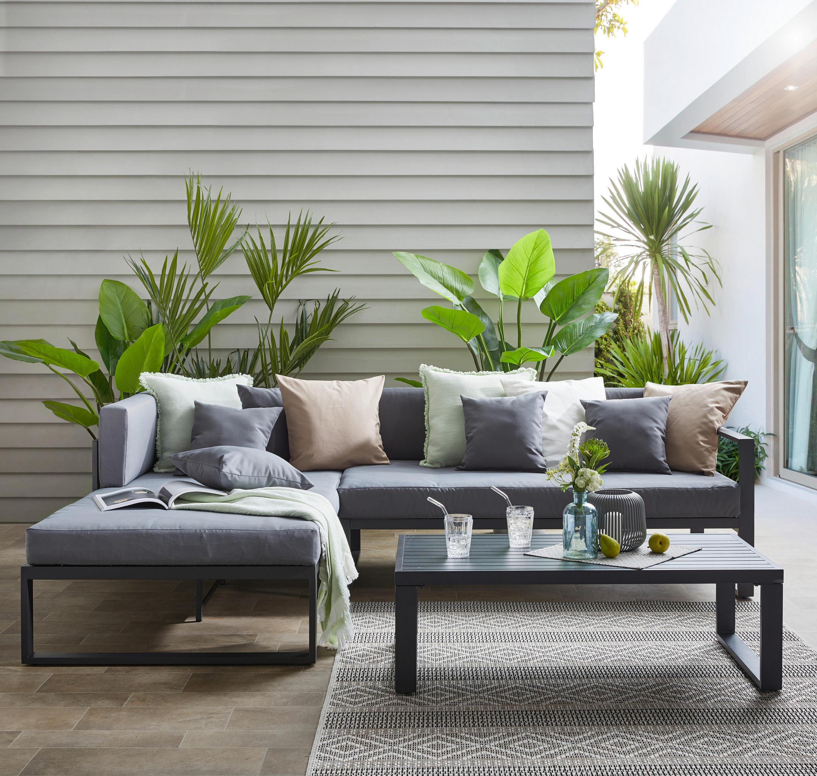 LOUNGE GARNITURA   metal, tekstil  antracit, siva    - siva/antracit, Moderno, metal/tekstil (180/248cm) - Ambia Garden