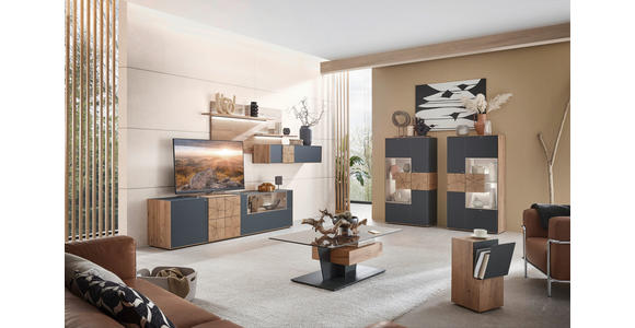 WOHNWAND in Anthrazit, Eichefarben 327/196/49 cm - Eichefarben/Anthrazit, Design, Glas/Holz (327/196/49cm) - Valnatura
