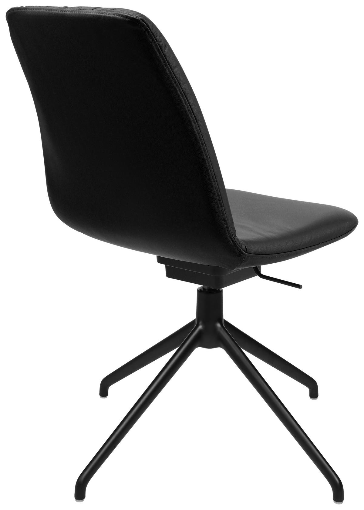 STUHL  in Aluminium Echtleder pigmentiert  - Schwarz, Design, Leder/Metall (46/81,5-84,5/55cm) - Johann Jakob