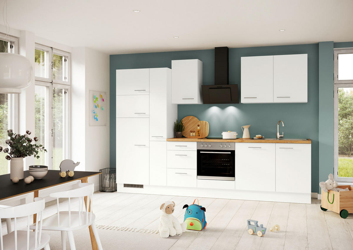 KÜCHENLEERBLOCK 310 cm   in Weiß  - Edelstahlfarben/Eichefarben, Design, Holzwerkstoff/Metall (310cm) - Impuls