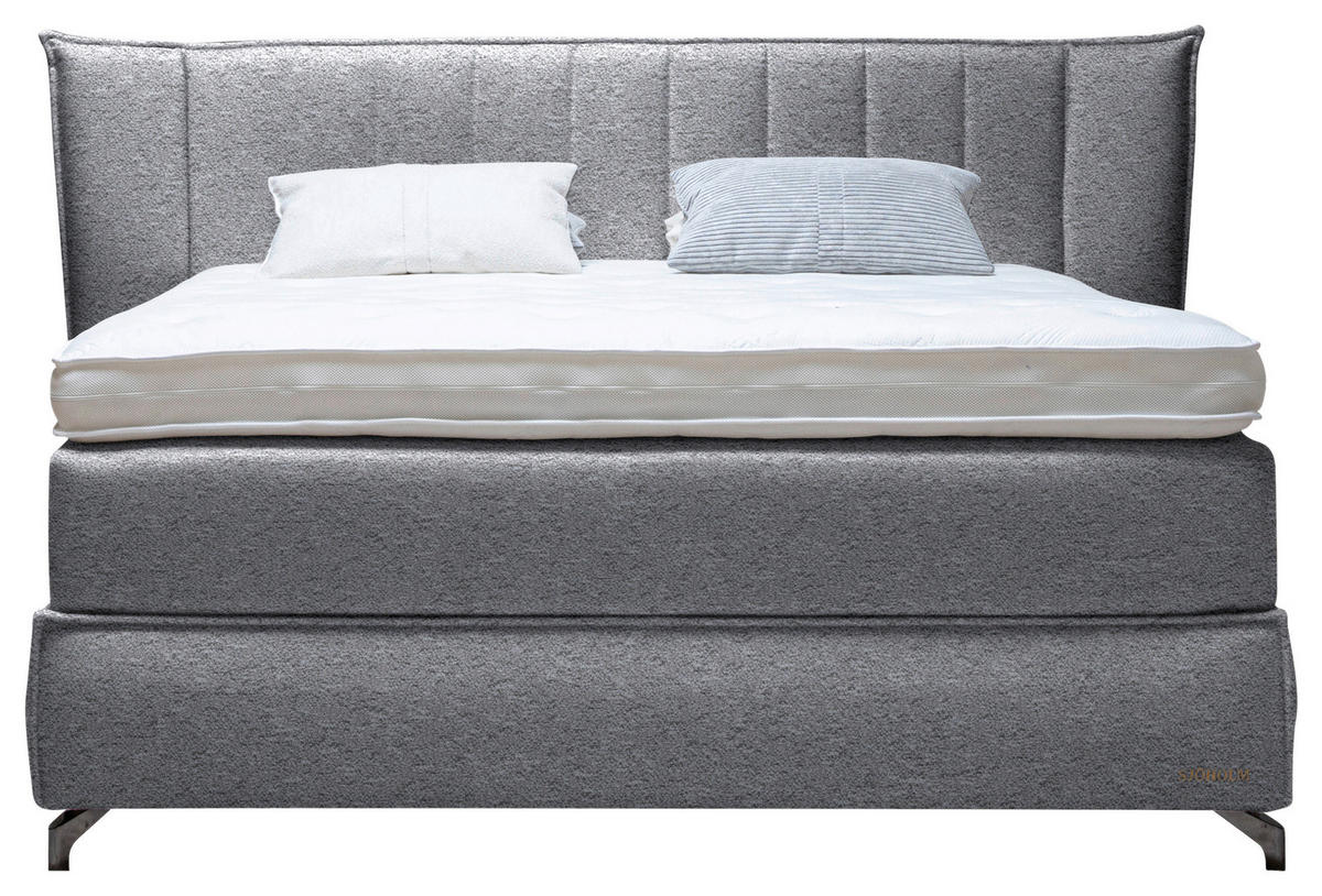 BOXSPRINGBETT 200/220 cm  in Hellgrau  - Hellgrau/Schwarz, Konventionell, Holz/Textil (200/220cm) - Sjöholm