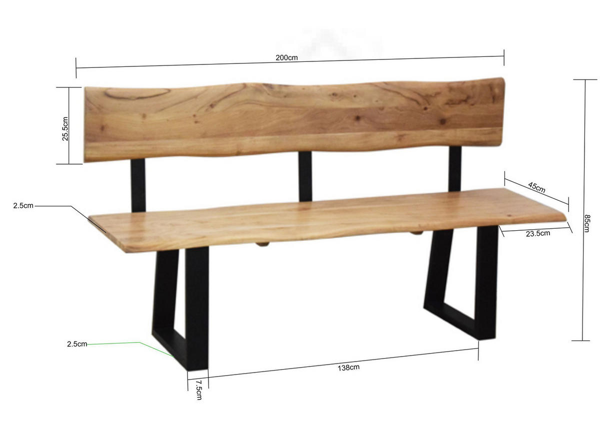 LAVICA, akácia, čierna, farba akácie - čierna/farba akácie, Natur, kov/drevo (200/85/50cm) - Livetastic