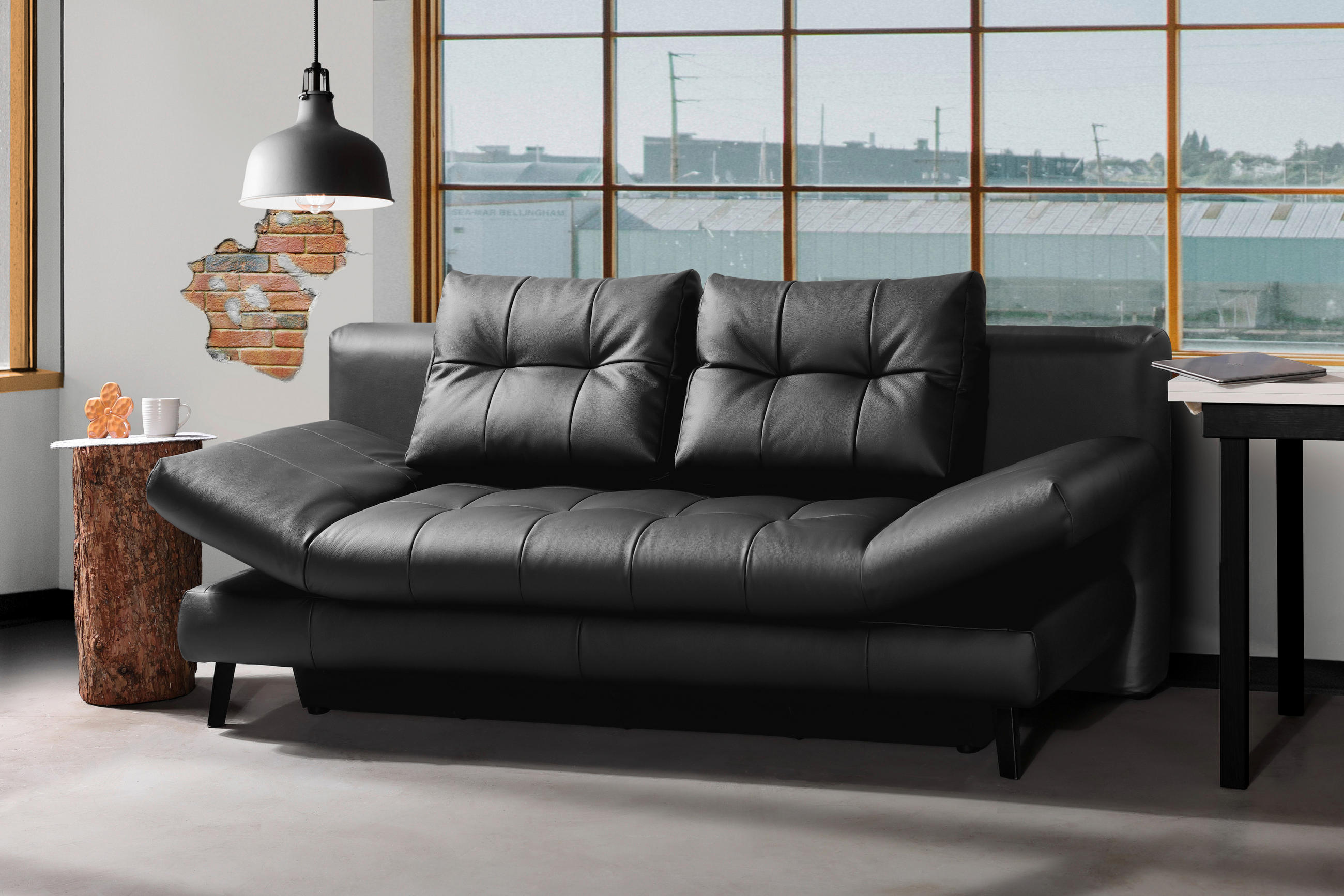 SCHLAFSOFA in Echtleder Anthrazit  - Anthrazit/Schwarz, Design, Leder/Metall (209/94/94cm) - Novel