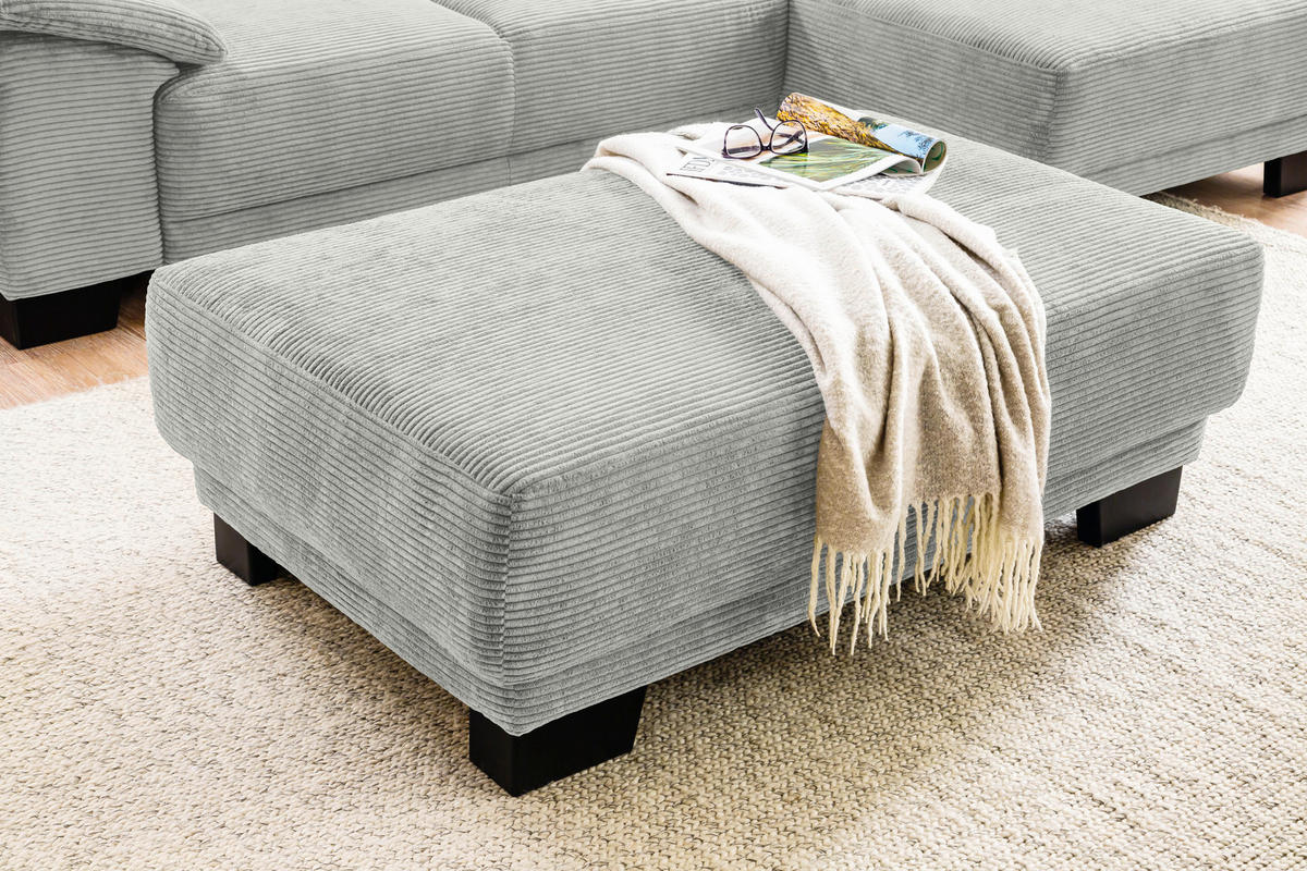 ECKSOFA in Cord Hellgrau  - Hellgrau/Schwarz, Design, Holz/Textil (270/174cm) - Pure Home Lifestyle