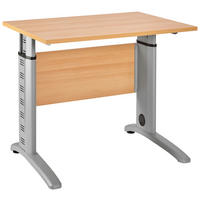 SCHREIBTISCH 90/65/69,5(87,5) cm Buchefarben höhenverstellbar, in verschiedenen Holz-Dekoren erhältlich mechanisch höhenverstellbar  - Buchefarben/Silberfarben, Basics, Holzwerkstoff/Metall (90/65/69,5(87,5)cm) - MID.YOU