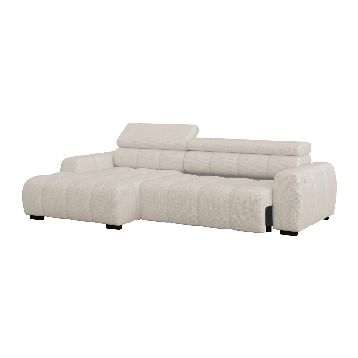 ECKSOFA Creme Webstoff  - Creme/Schwarz, Trend, Kunststoff/Textil (168/285cm) - Livetastic