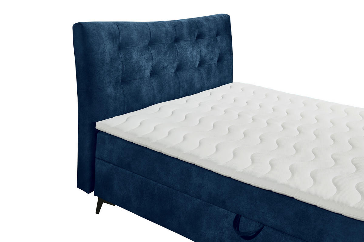BOXBETT 180/200 cm,  in Blau, gepolstertes Kopfteil, Bettkasten, Topper,  - Blau/Schwarz, MODERN, Holzwerkstoff/Kunststoff (180/200cm) - MID.YOU