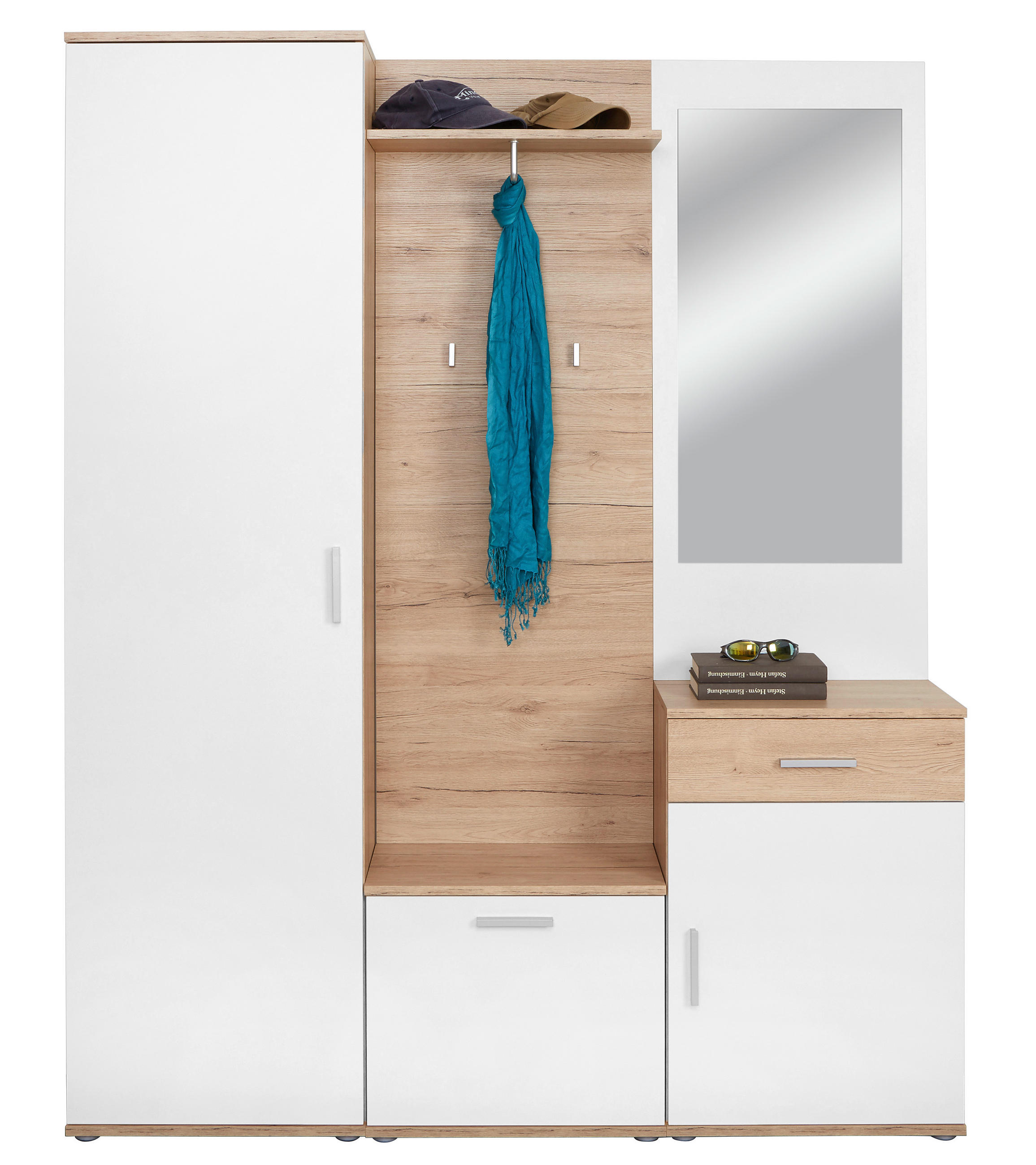 GARDEROBE 5-teilig  in 150/190/29 cm  - Eichefarben/Weiß, MODERN, Glas/Holzwerkstoff (150/190/29cm) - MID.YOU