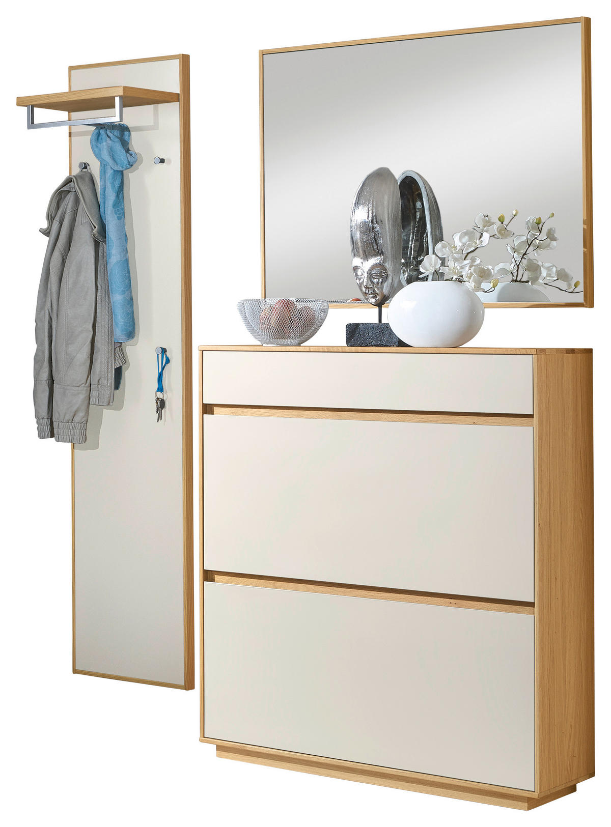 GARDEROBE 3-teilig  in 155/195/31 cm  - Eichefarben/Weiß, Basics, Glas/Holz (155/195/31cm) - Novel