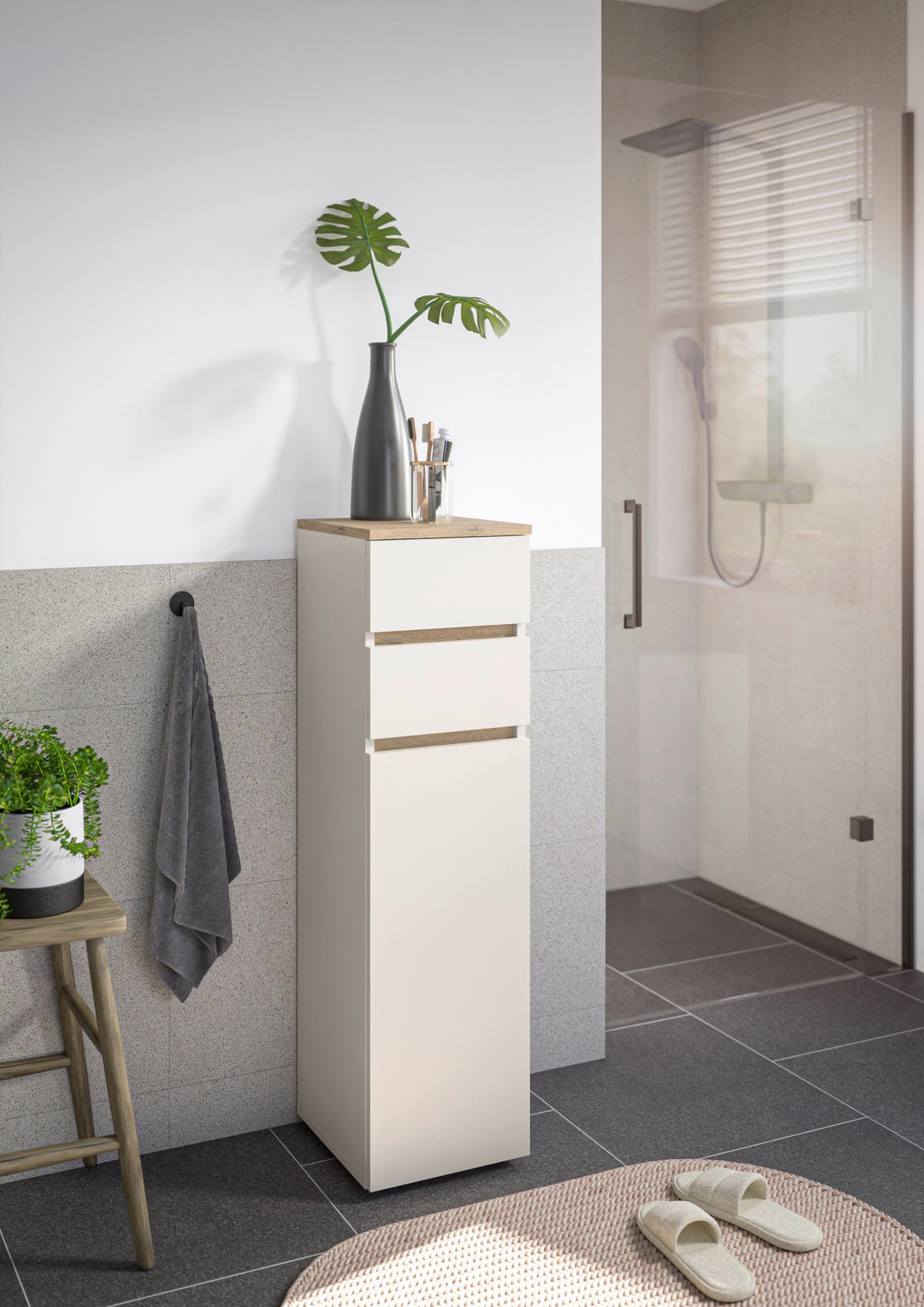 MIDISCHRANK 30/108/30 cm  - Kaschmir/Eichefarben, Design, Holzwerkstoff/Kunststoff (30/108/30cm) - home24