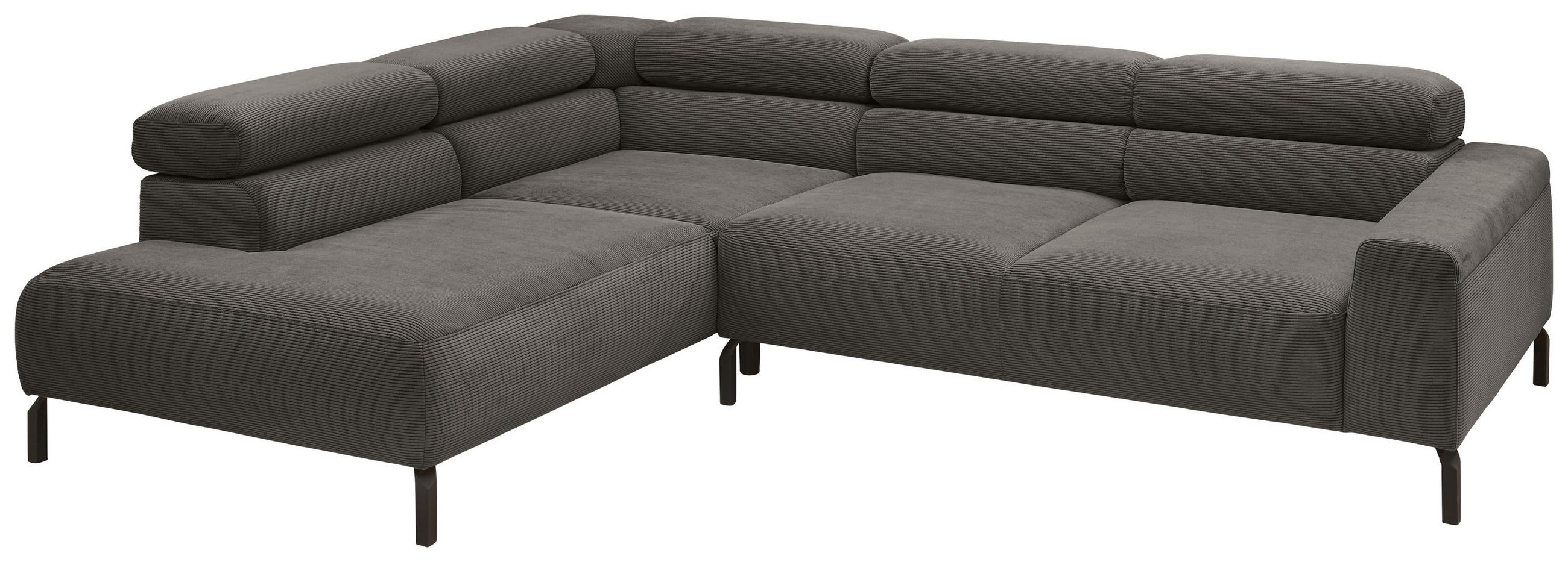 ECKSOFA in Feincord Anthrazit  219/273 cm  - Anthrazit/Schwarz, Design, Textil/Metall (219/273cm) - Pure Home Lifestyle