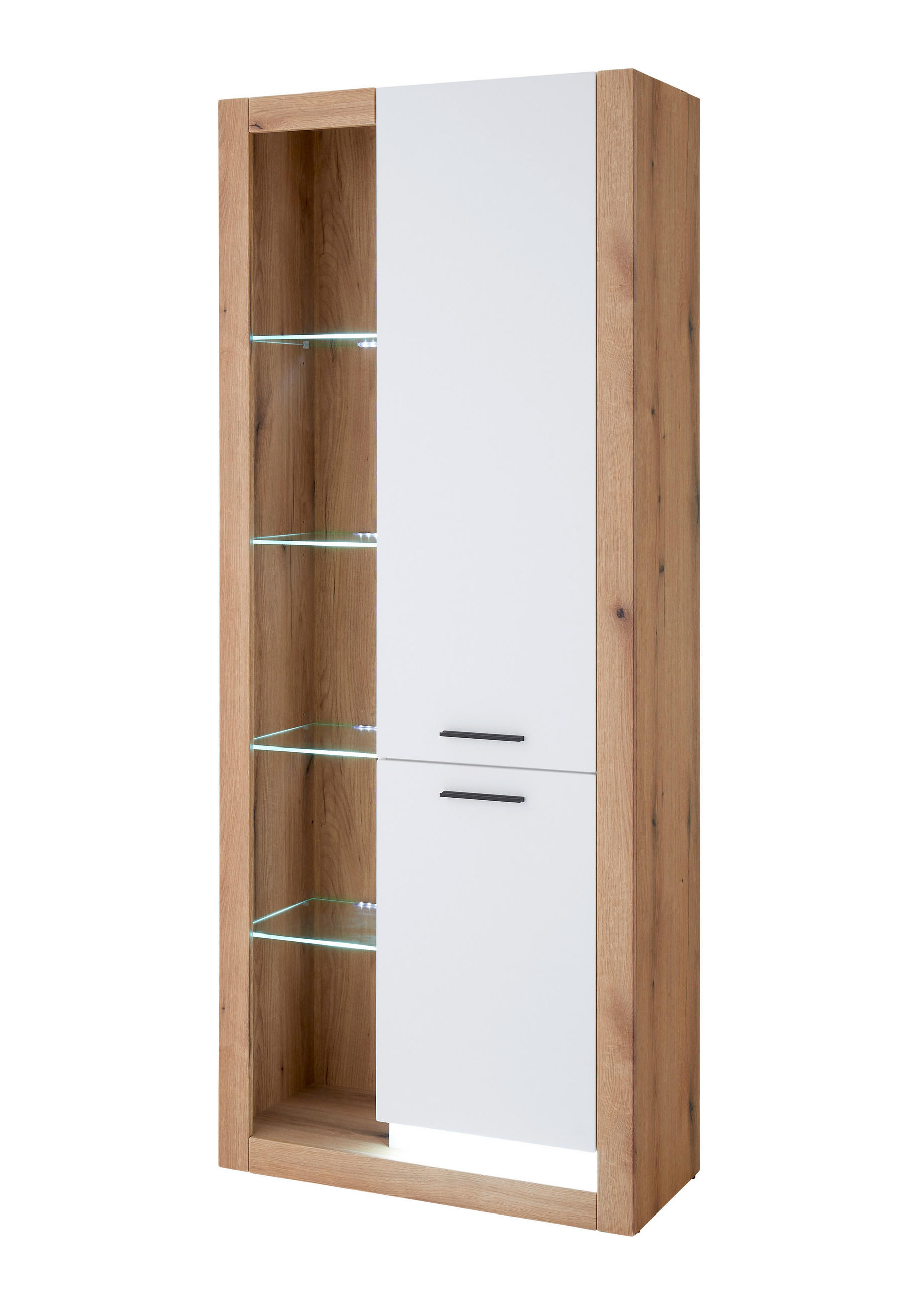 MEHRZWECKSCHRANK 80/195/37 cm  in Weiß, Eichefarben  - Eichefarben/Schwarz, Design, Glas/Holzwerkstoff (80/195/37cm) - MID.YOU