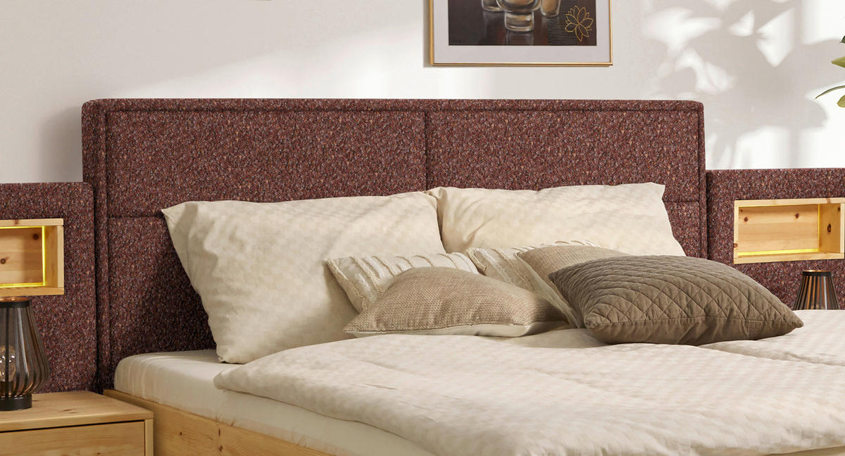 BETT 160/200 cm  in Zirbelkieferfarben, Dunkelrot  - Zirbelkieferfarben/Dunkelrot, Natur, Holz/Textil (160/200cm) - Valnatura