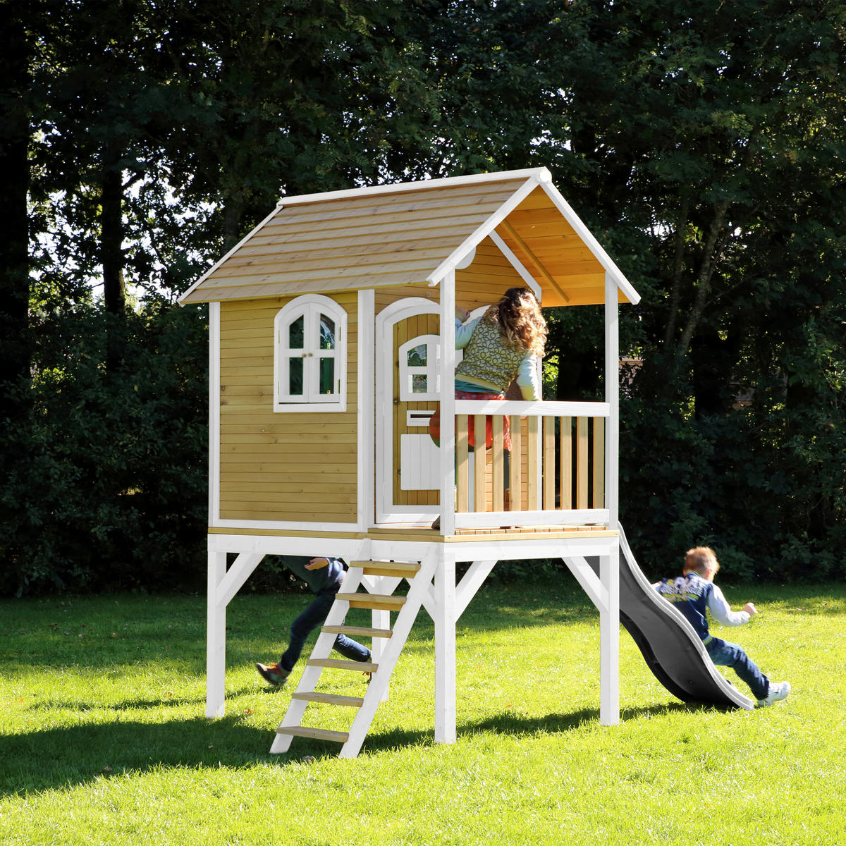 SPIELHAUS 318/272/191 cm  - Braun/Weiß, KONVENTIONELL, Holz (318/272/191cm) - Ambia Garden