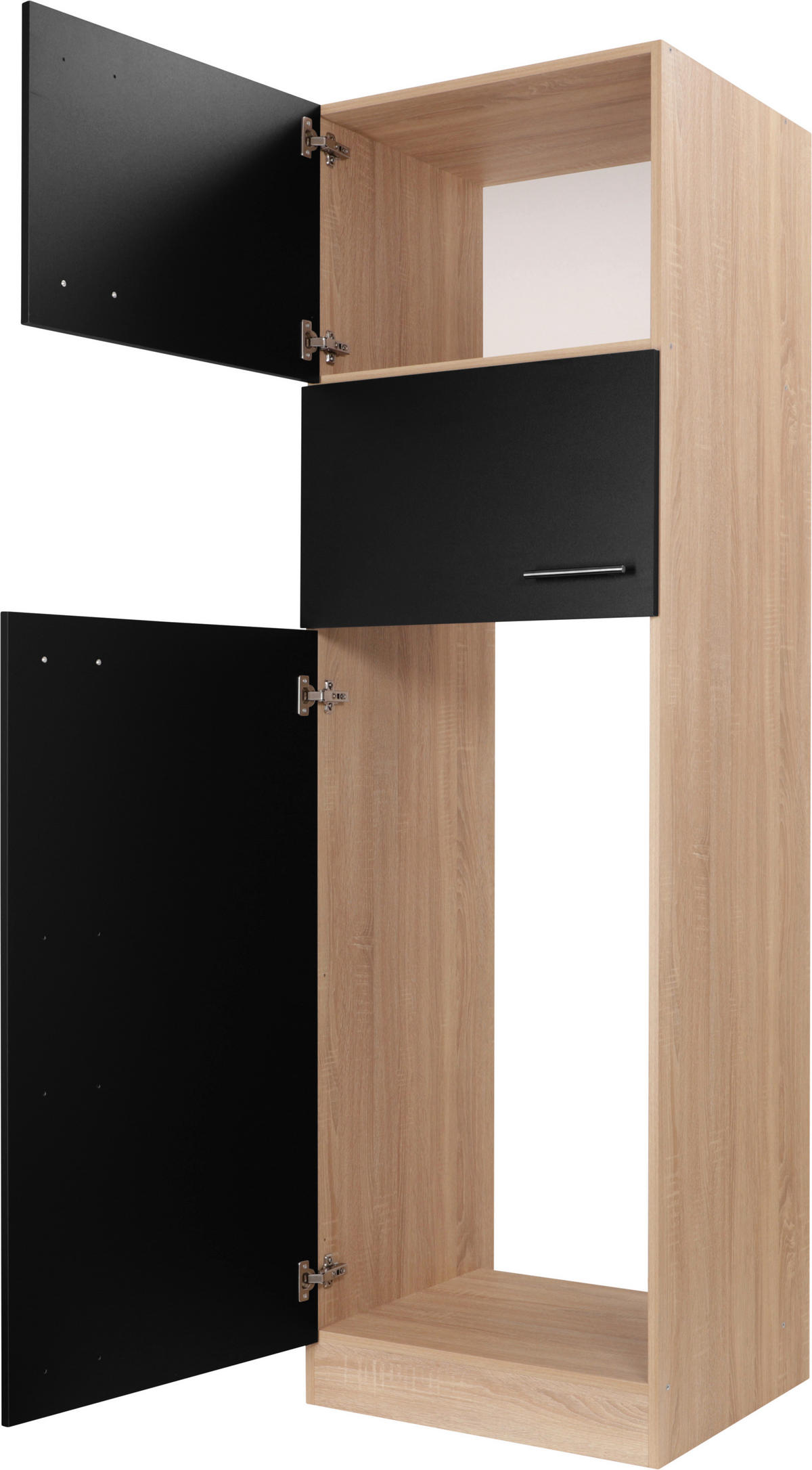 GERÄTEUMBAUSCHRANK 60/200/60 cm  in Schwarz, Eichefarben  - Eichefarben/Silberfarben, Basics, Holzwerkstoff/Metall (60/200/60cm) - Respekta