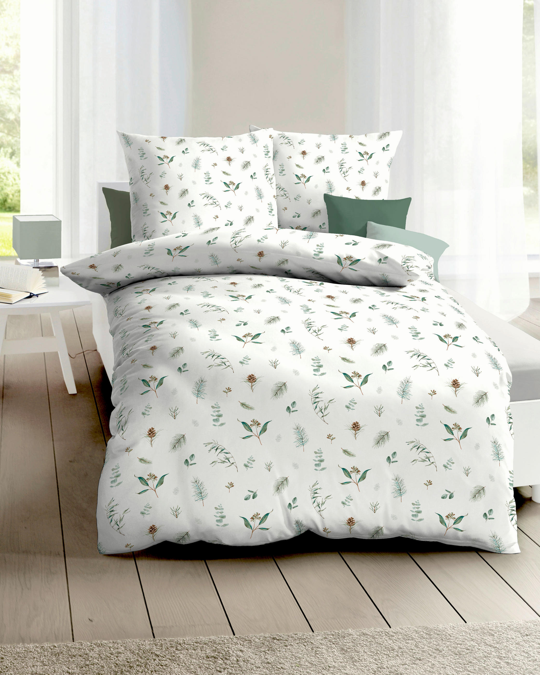 POSTELJNINA Winter Greens allover 140/200 cm bombažni flanel zelena  - zelena, Basics, tekstil (140/200cm) - Kaeppel