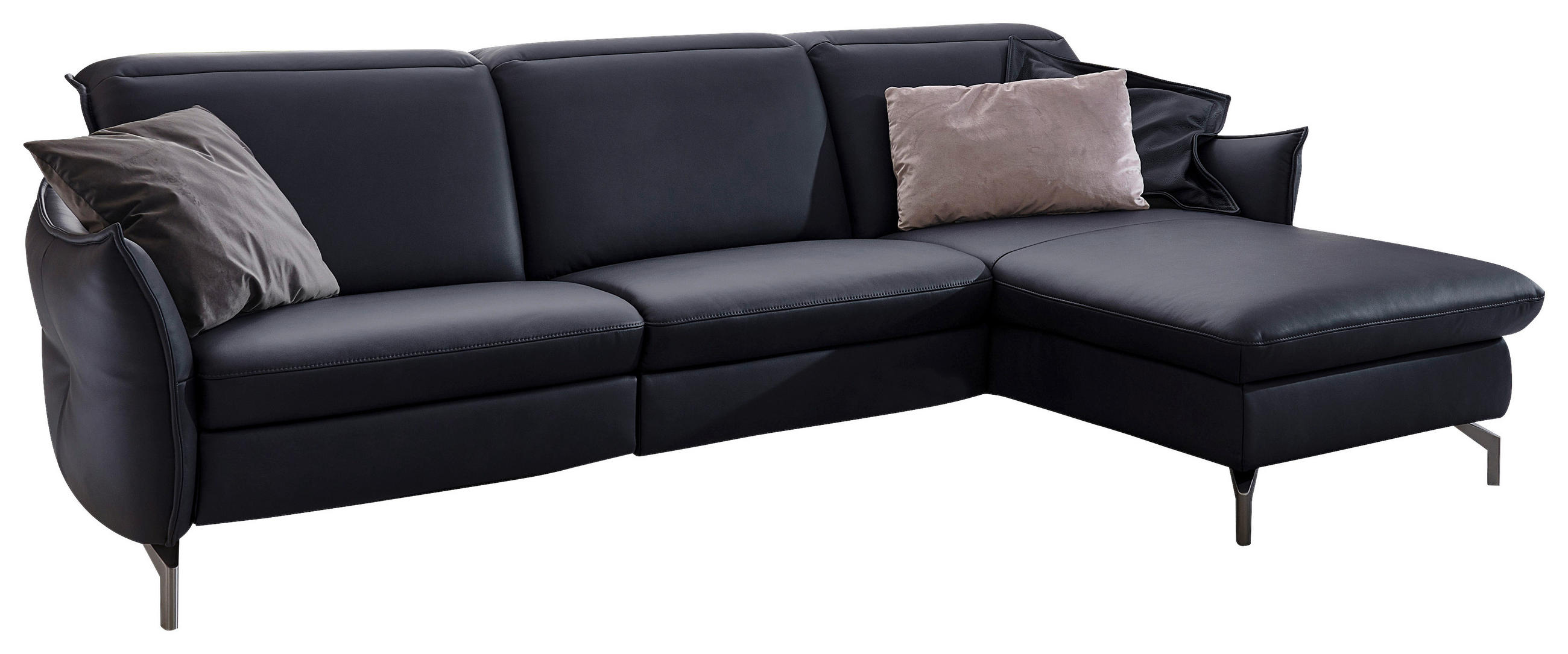 ECKSOFA Dunkelblau Echtleder  - Dunkelblau/Nickelfarben, MODERN, Leder/Metall (233/179cm) - Livetastic