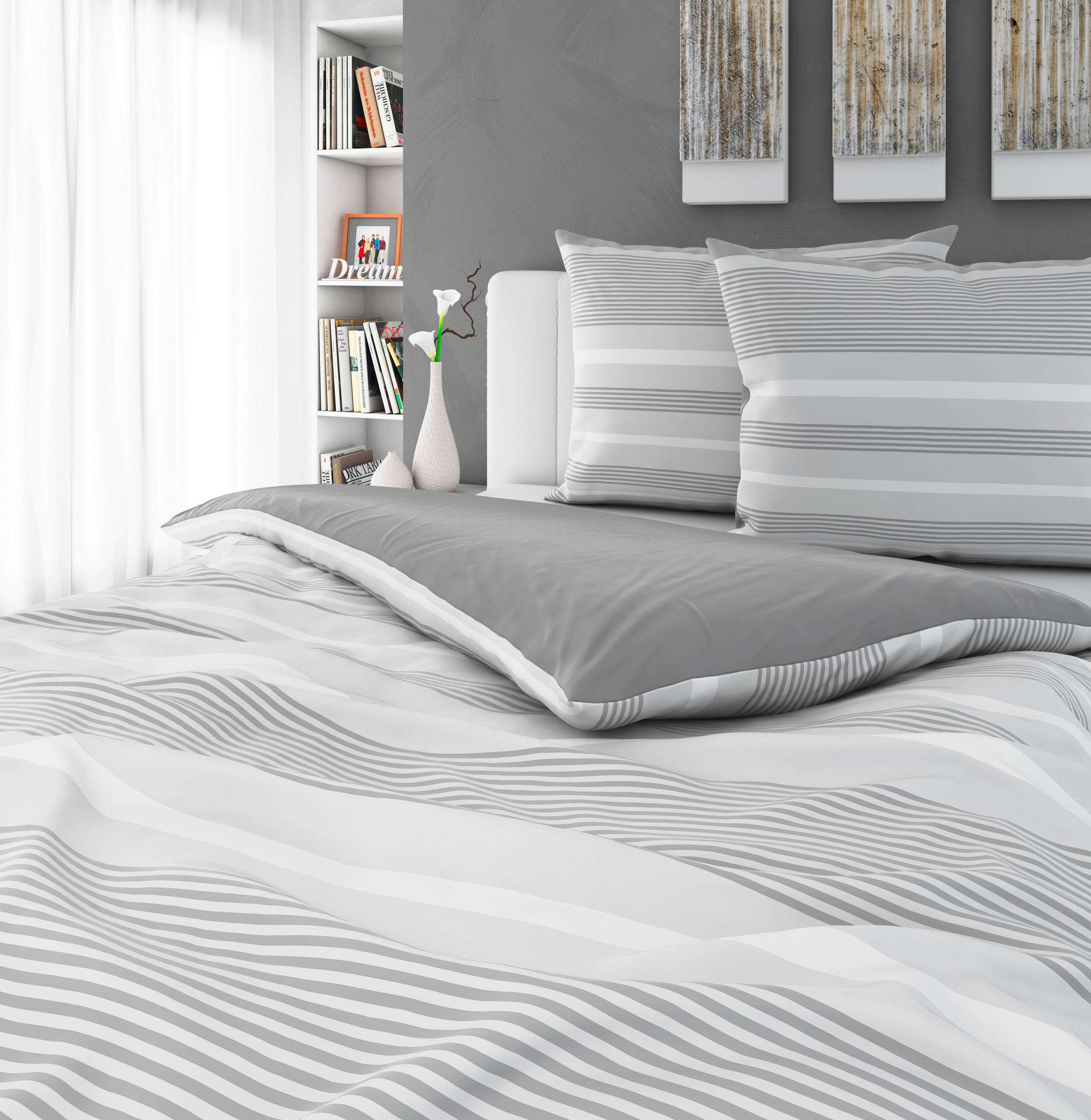 LENJERIE DE PAT CU DOUĂ FEȚE 200/220 cm  - gri, Konventionell, textil (200/220cm) - Esposa