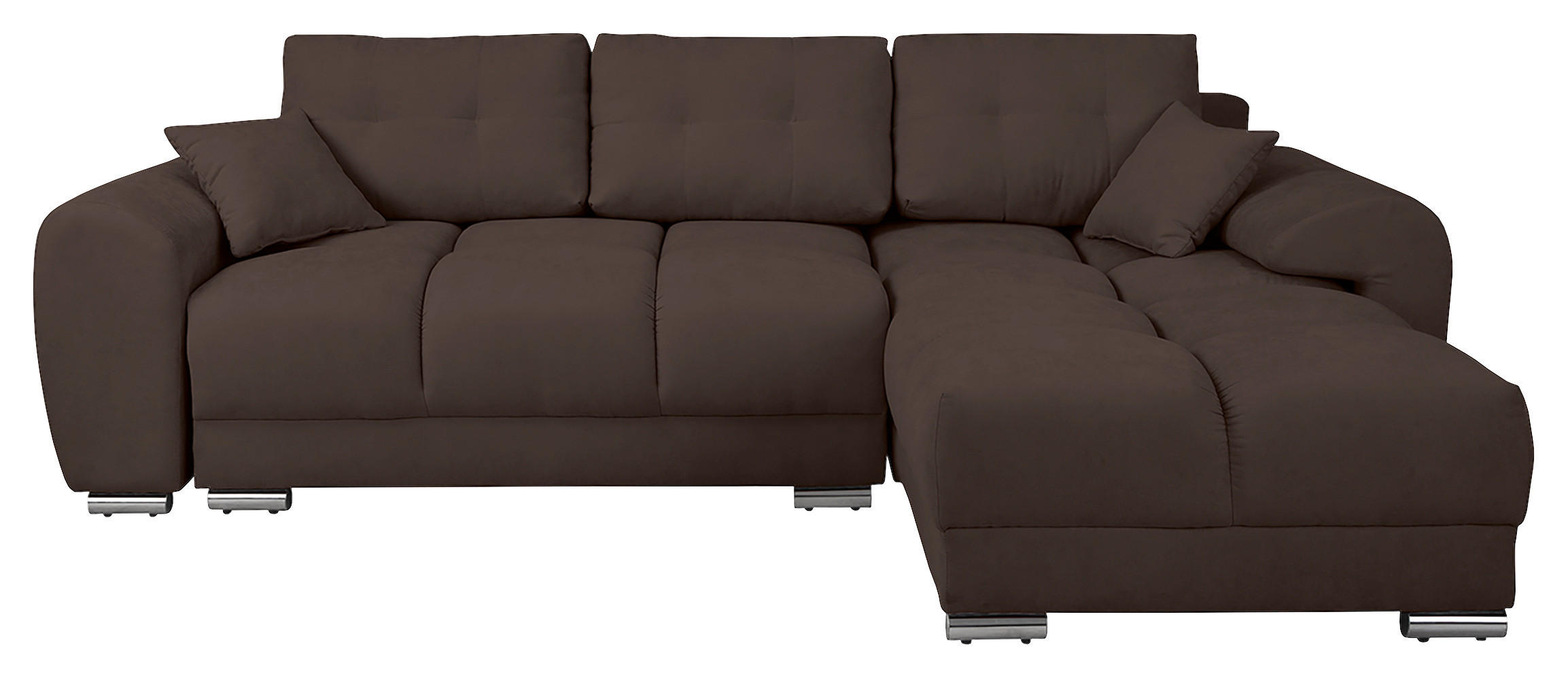 ECKSOFA in Mikrofaser Braun  - Silberfarben/Braun, Design, Textil/Metall (256/175cm) - Livetastic