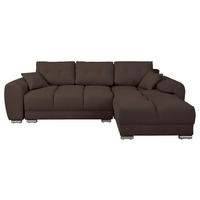 ECKSOFA in Mikrofaser Braun  - Silberfarben/Braun, Design, Textil/Metall (256/175cm) - Livetastic