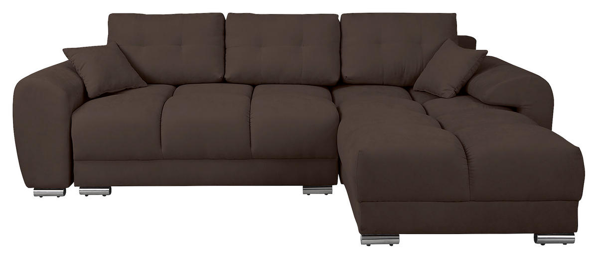 ECKSOFA in Mikrofaser Braun  - Silberfarben/Braun, Design, Textil/Metall (256/175cm) - Livetastic