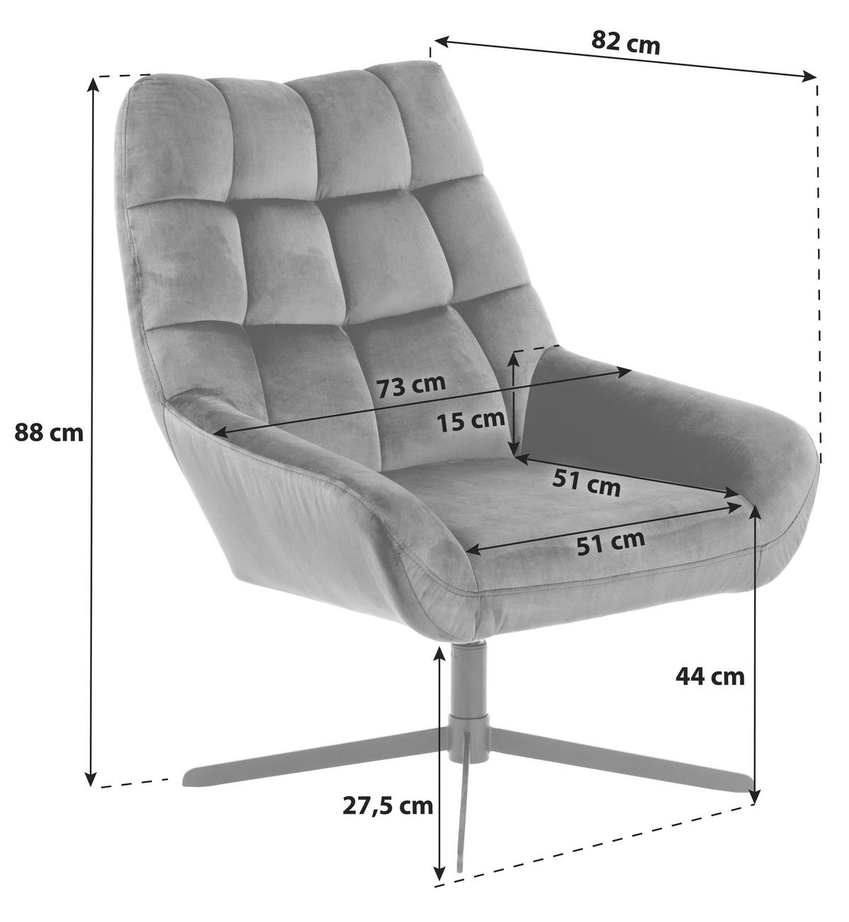 SESSEL in Velours Grau  - Schwarz/Grau, Konventionell, Textil/Metall (73/88/82cm) - Livetastic