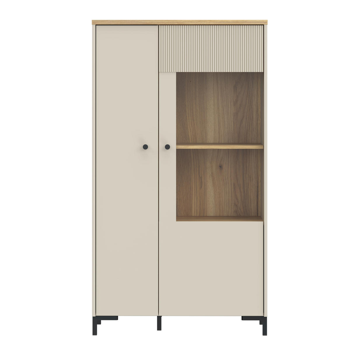 VITRINA, barve hrasta, peščene barve - črna/barve hrasta, Moderno, kovina/umetna masa (83,1/149,4/41,9cm) - Hom`in