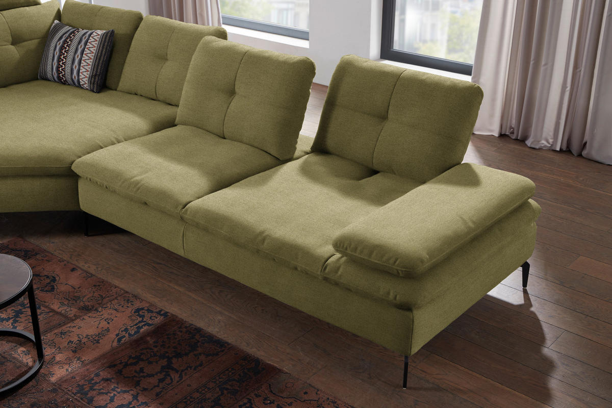 ECKSOFA in Flachgewebe Olivgrün  - Schwarz/Olivgrün, Design, Textil/Metall (157/344cm) - Chilliano