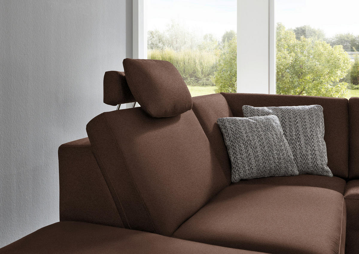 ECKSOFA in Mikrofaser Dunkelbraun  242/275 cm  - Dunkelbraun/Alufarben, Design, Textil/Metall (242/275cm) - Dieter Knoll