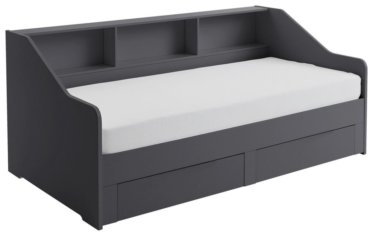 AUSZIEHBETT 90-180/200 cm  in Anthrazit  - Anthrazit/Buchefarben, KONVENTIONELL, Holzwerkstoff (90-180/200cm) - Carryhome