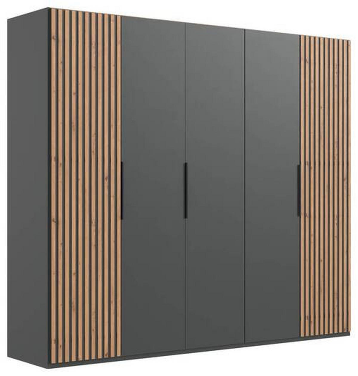 DREHTÜRENSCHRANK 250/216/58 cm 5-türig Graphitfarben, Eichefarben  - Eichefarben/Graphitfarben, MODERN, Holzwerkstoff/Metall (250/216/58cm) - MID.YOU