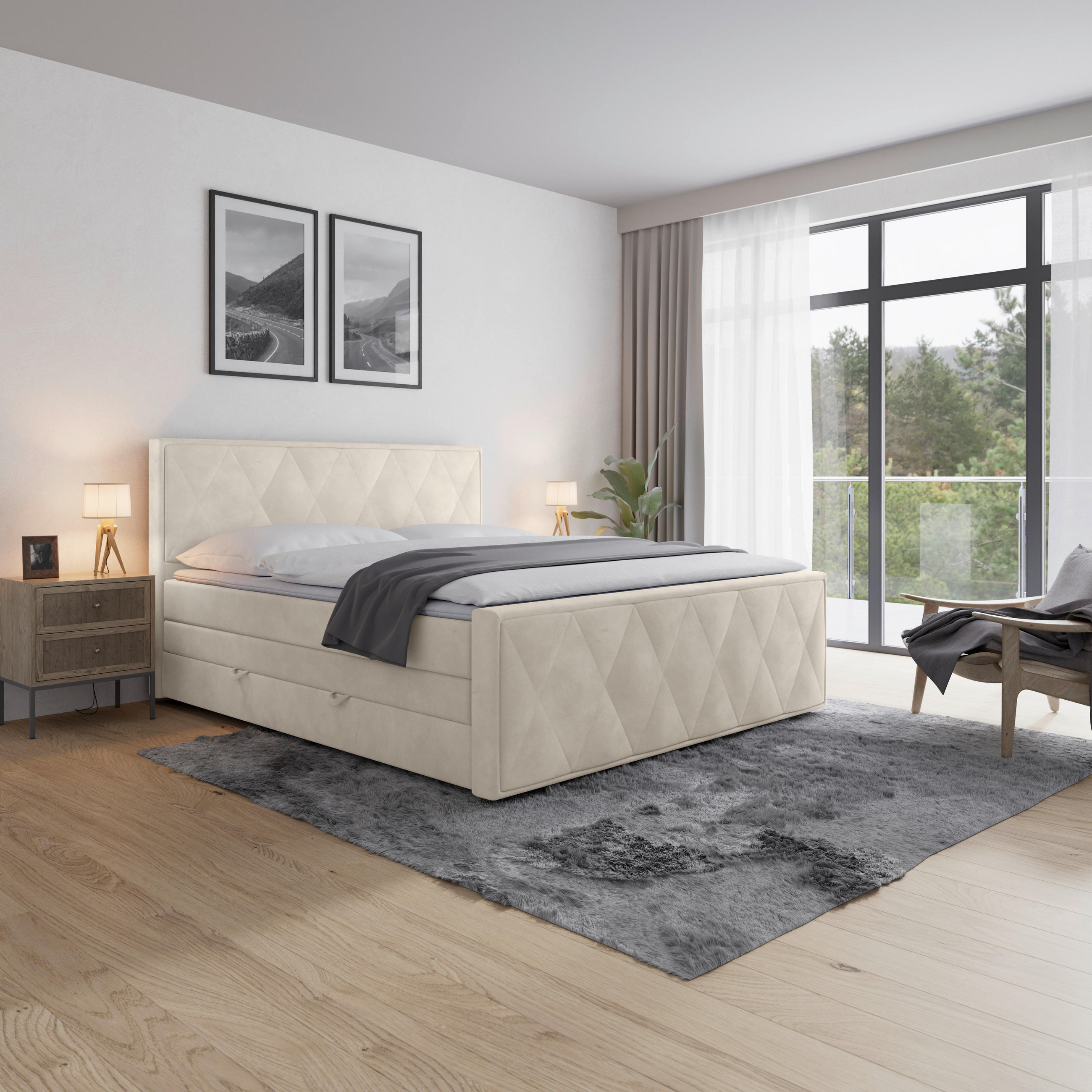 Pat Boxspring, 180/200 cm, alb