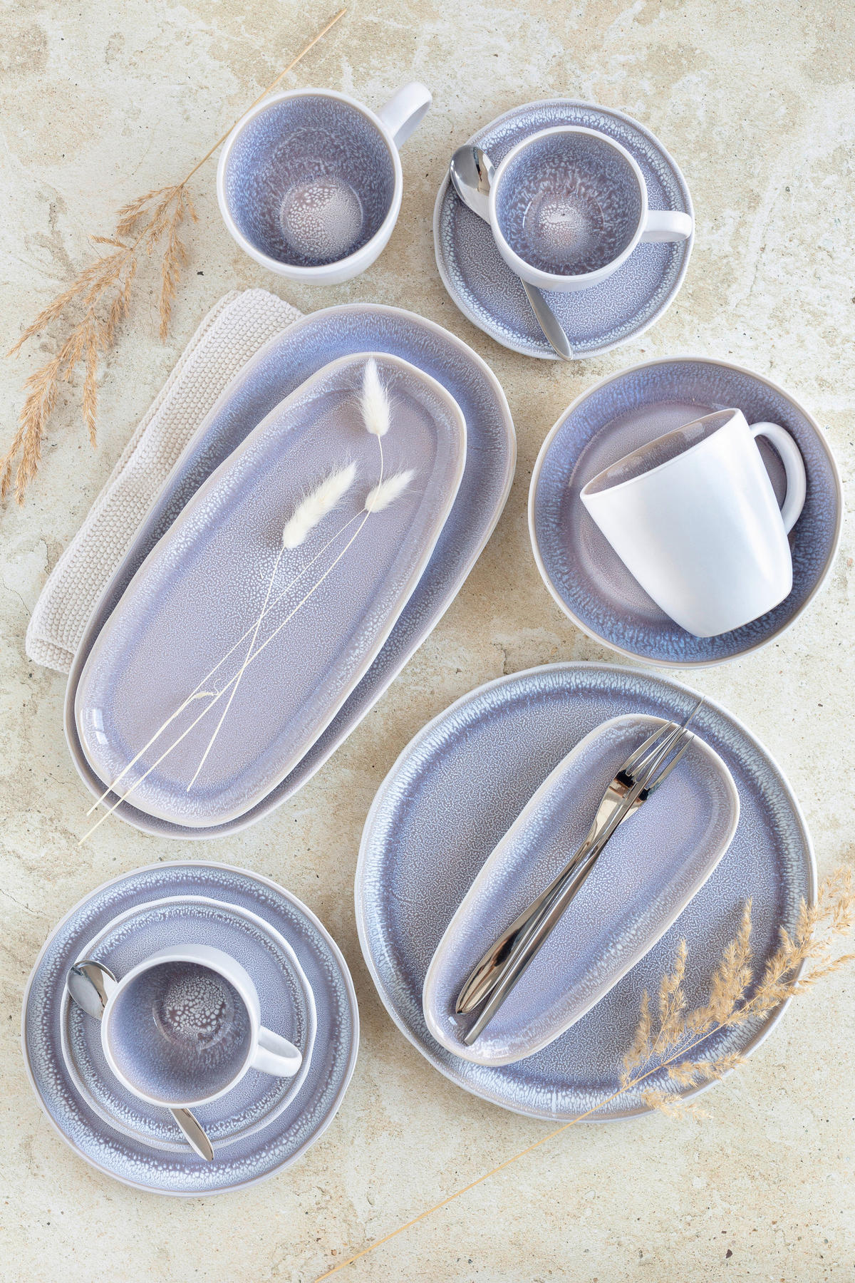 SERVIERPLATTEN-SET ELEA  - Flieder, Basics, Keramik - Mäser