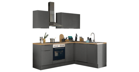 ECKKÜCHE 220/175 cm in Graphitfarben - Schwarz/Graphitfarben, Basics, Holzwerkstoff/Metall (220/175cm) - Xora
