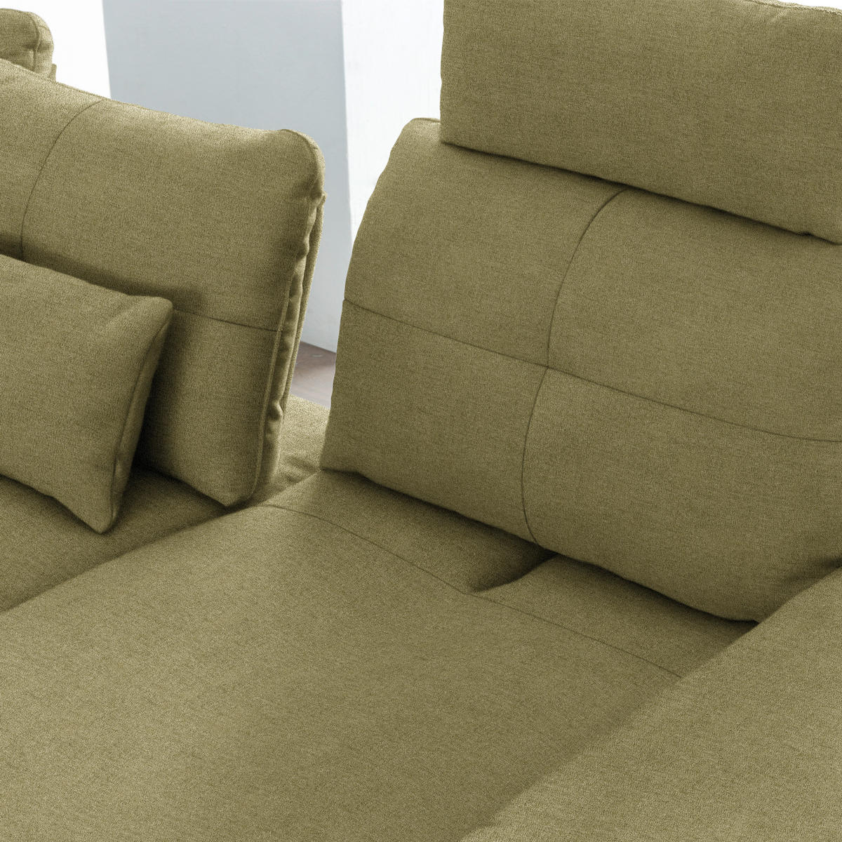 ECKSOFA in Flachgewebe Olivgrün  - Schwarz/Olivgrün, Design, Textil/Metall (271/344cm) - Chilliano