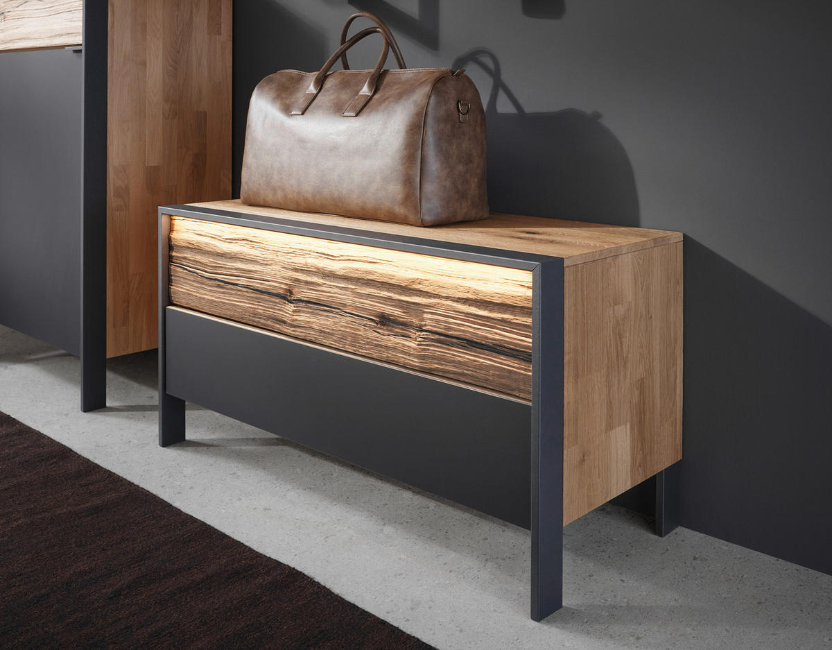 GARDEROBENBANK 99/52,6/44,6 cm  - Eichefarben/Grau, Natur, Glas/Holz (99/52,6/44,6cm) - Valdera