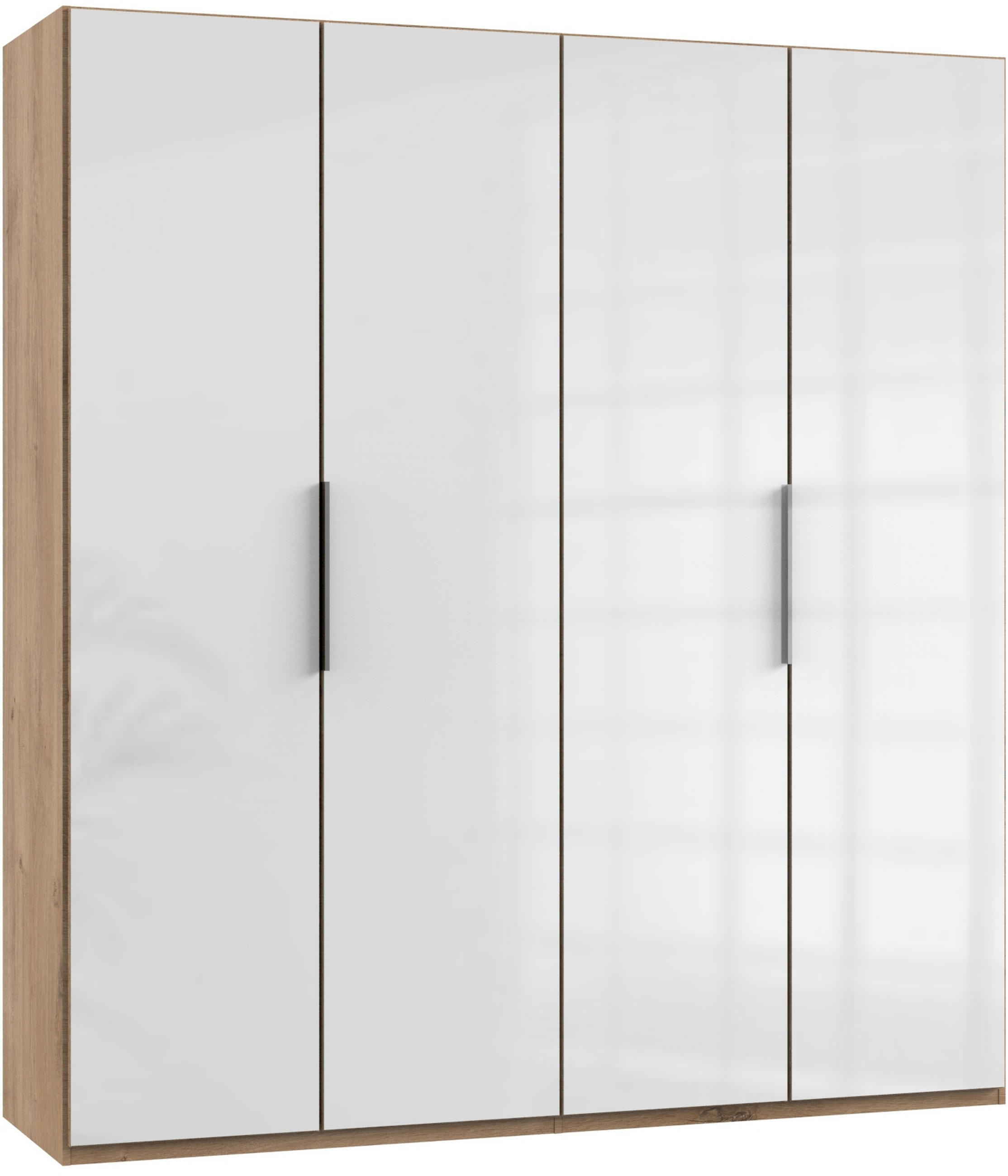 DREHTÜRENSCHRANK 200/216/58 cm 4-türig Weiß, Eichefarben  - Chromfarben/Eichefarben, MODERN, Glas/Holzwerkstoff (200/216/58cm) - MID.YOU