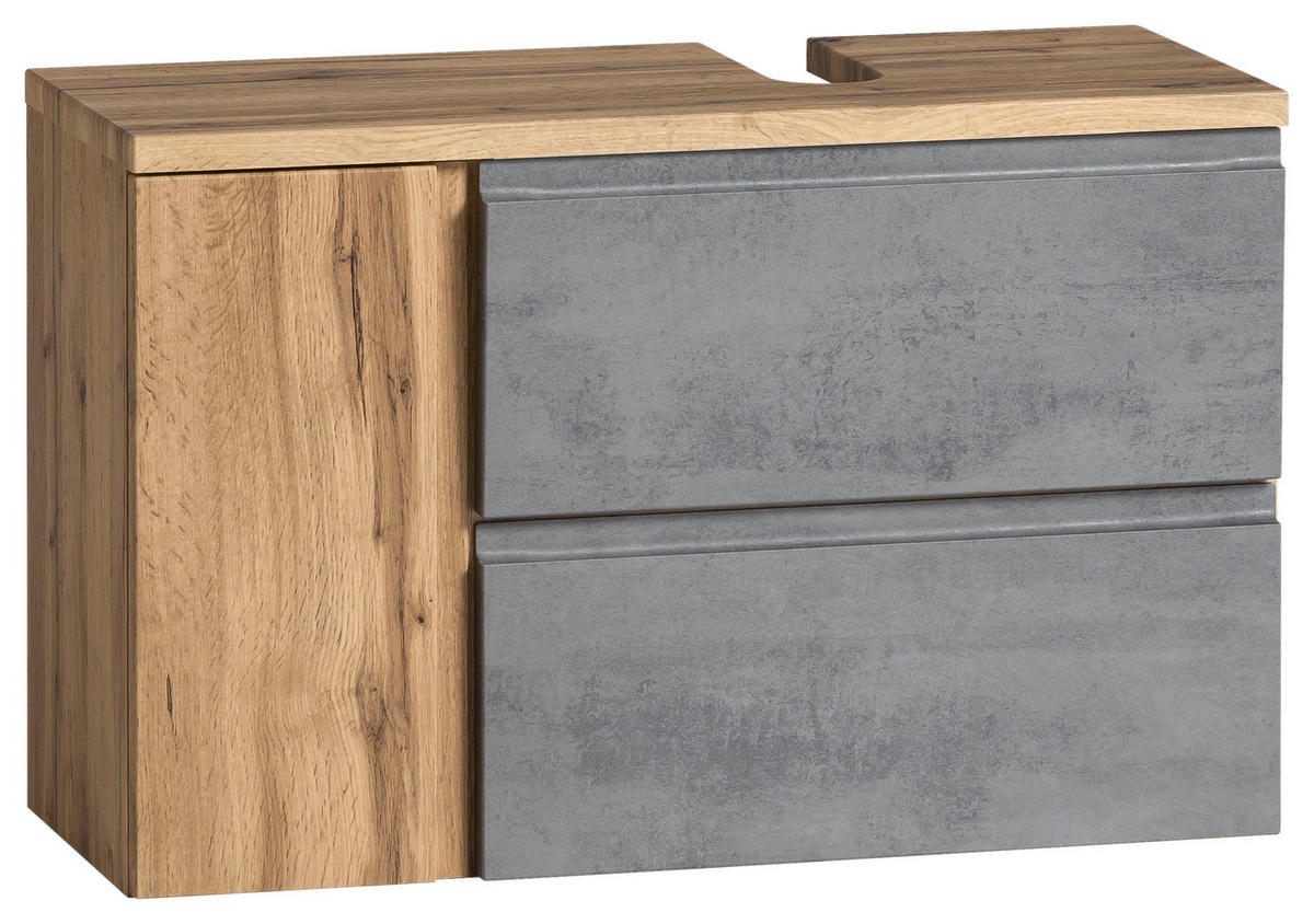 SKRINKA POD UMÝVADLO, 85/56/35 cm - svetlosivá/dub wotan, Modern, kompozitné drevo (85/56/35cm) - Held