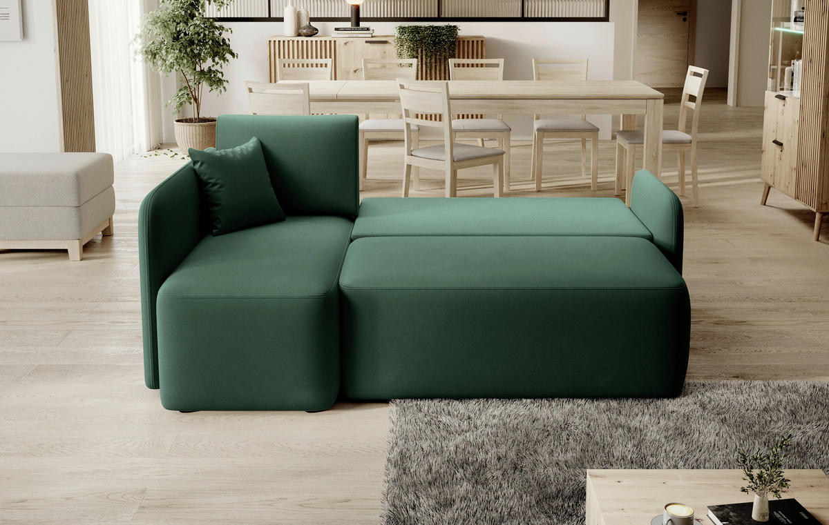 ECKSOFA Plüsch Grün  - Schwarz/Grün, Design, Kunststoff/Textil (150/206cm) - P & B