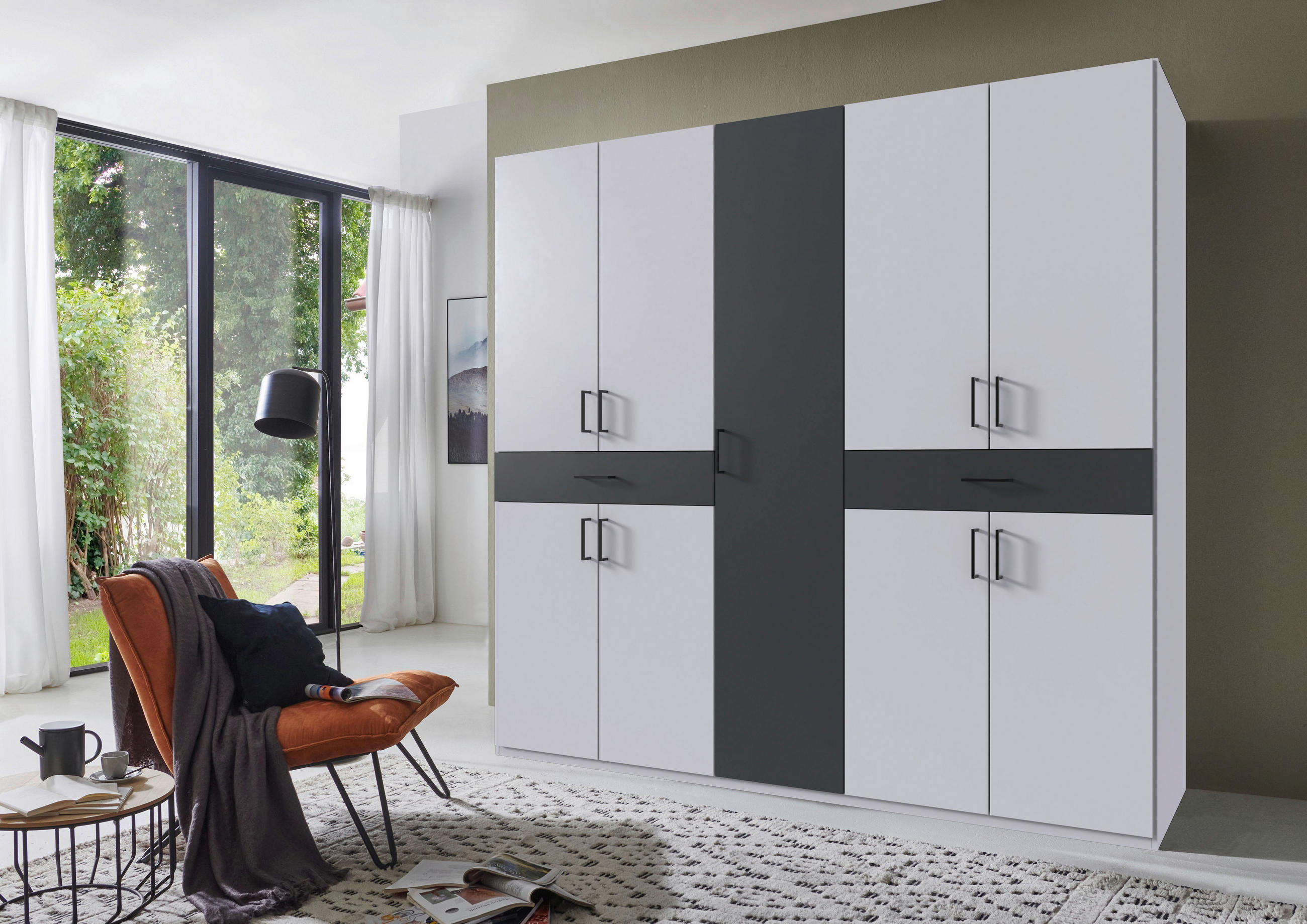 DREHTÜRENSCHRANK in Graphitfarben, Weiss  - Weiss/Schwarz, Konventionell, Holzwerkstoff/Kunststoff (225/208/58cm) - Carryhome