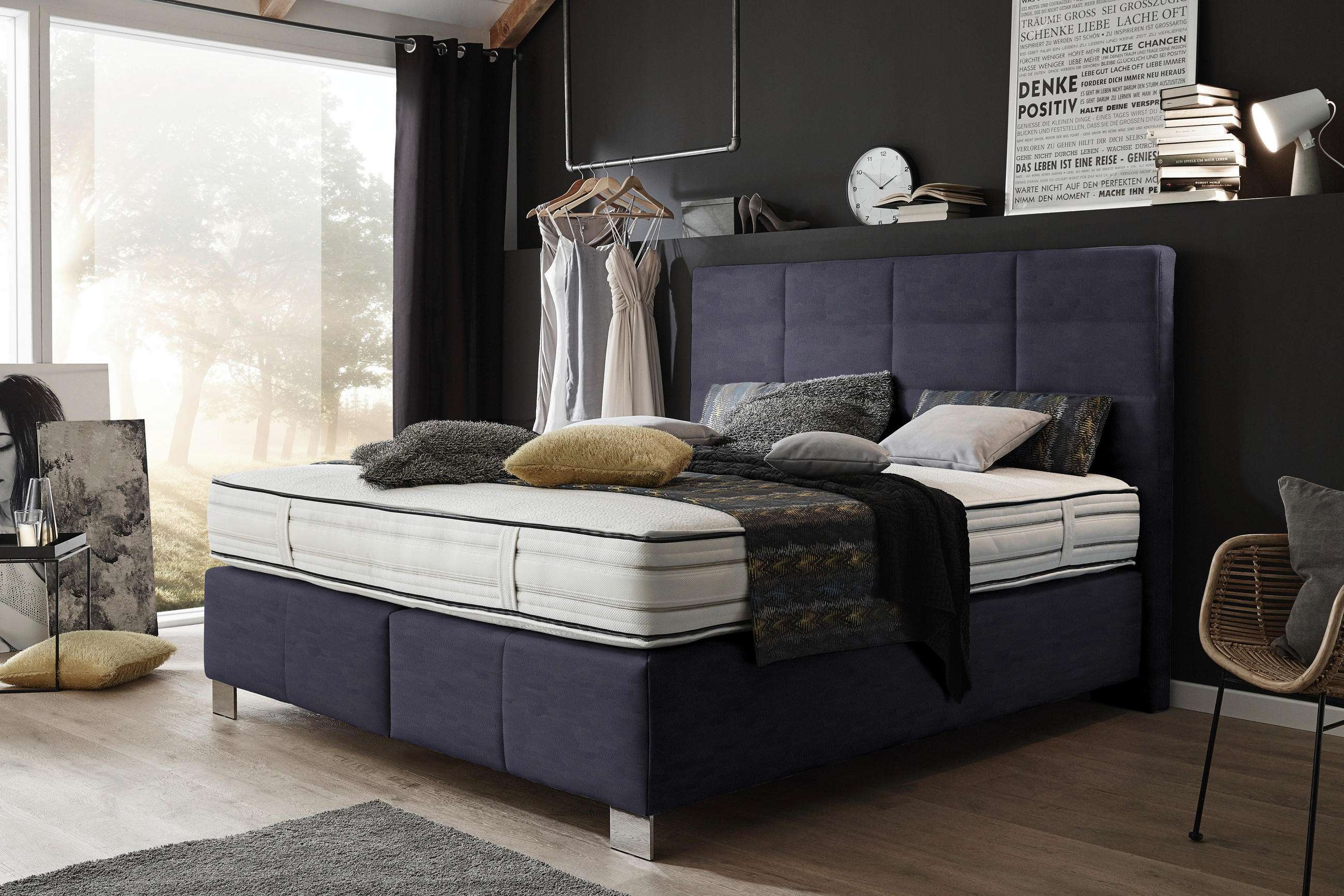 BOXSPRINGBETT 180/200 cm  in Graphitfarben  - Alufarben/Graphitfarben, Konventionell, Textil/Metall (180/200cm) - Dieter Knoll