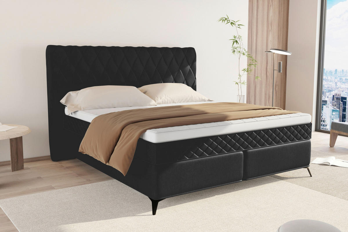 BOXSPRINGBETT 180/200 cm  in Schwarz  - Schwarz, Design, Textil/Metall (180/200cm) - Boxxx